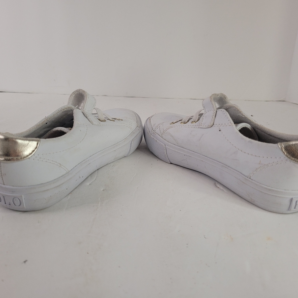 Polo by Ralph Lauren White Leather Kids Sneakers with Gold Accents - Picture 5 of 7